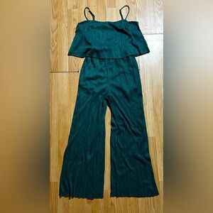 Green Plisse textured Wide Leg jumpsuit ladies small